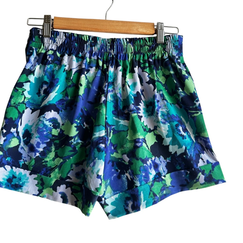 7th Avenue Shorts Floral Blue/Green Elastic Waist Cuffed Hem Summer Size‎ 4 NWOT